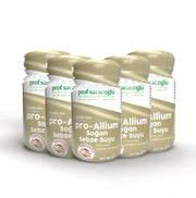 Five bottles of prof saracoglu pro-allium on a white background